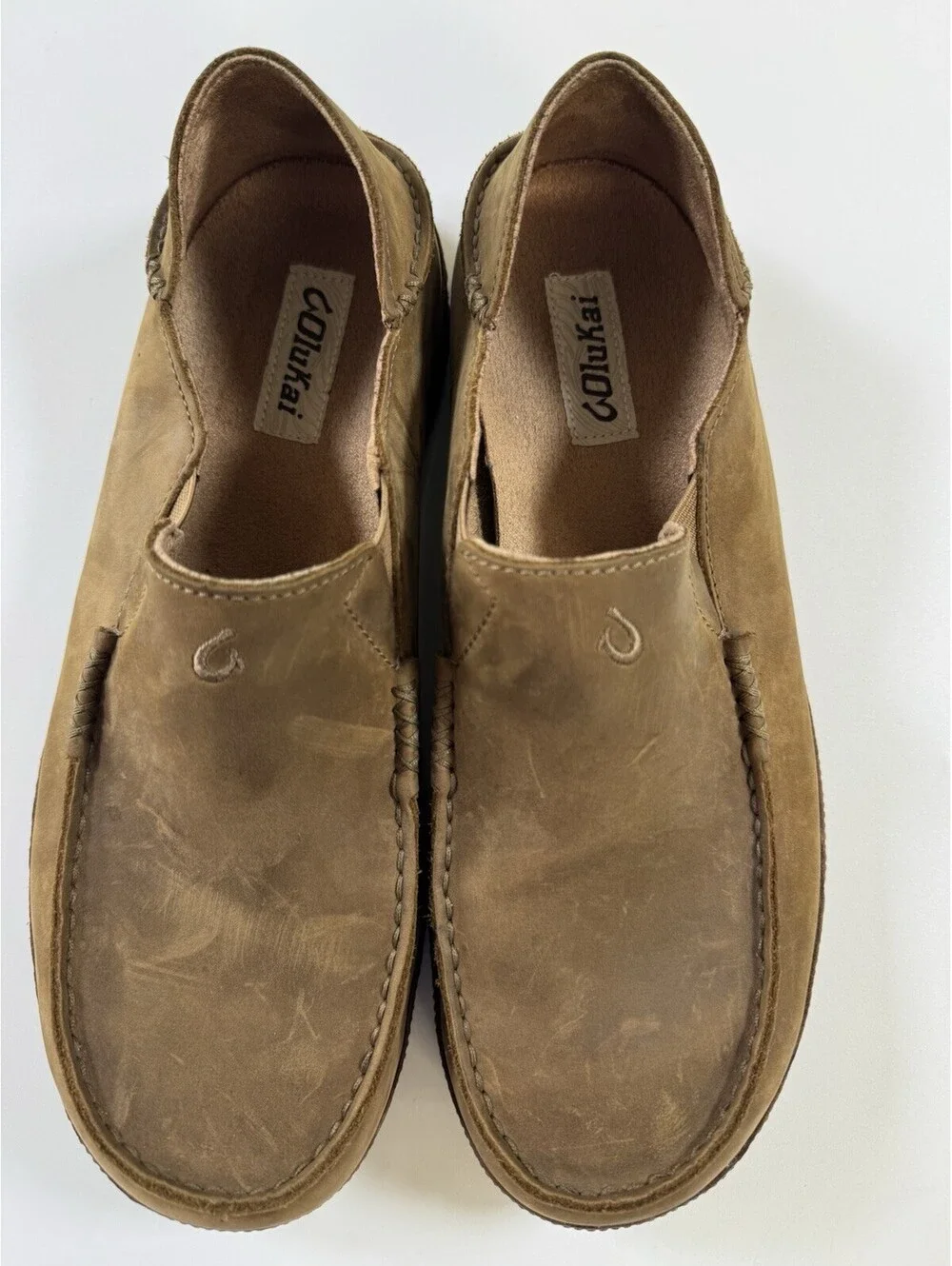 Olukai Moloa Mens Size 11.5 Brown Leather Moc Toe Slip On Casual Loafers Shoes